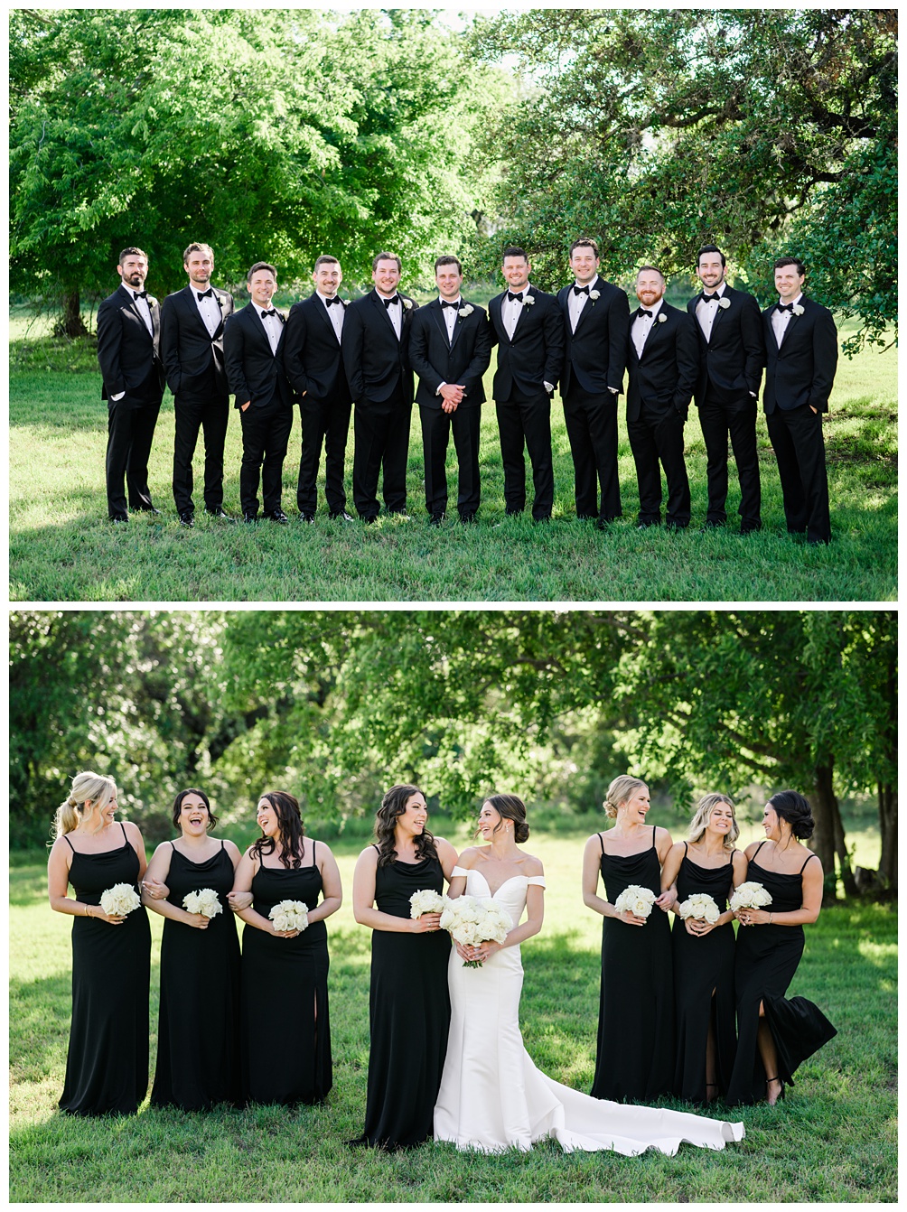 Wedding Party in all black for a black tie wedding in Austin Texas
