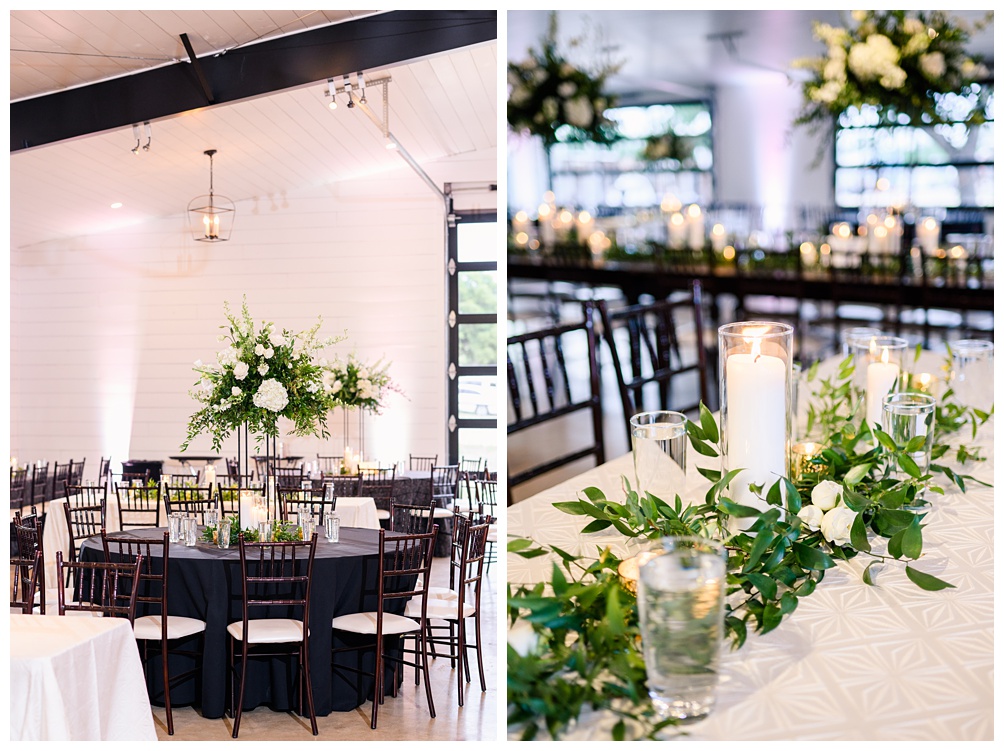 black and white wedding reception at 71 West