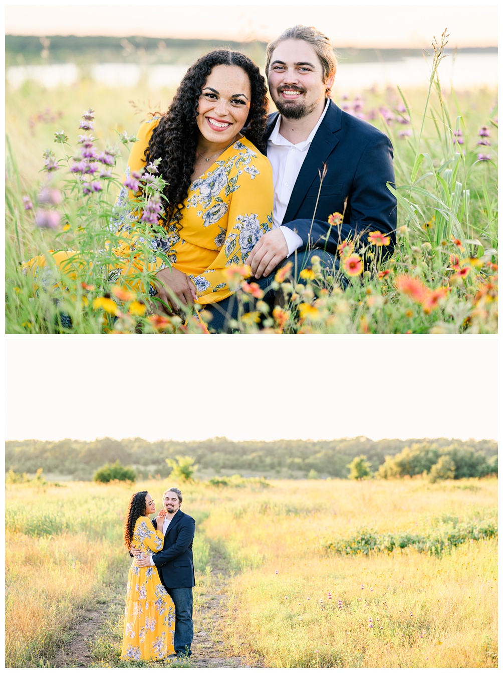 Engagement photos in a field of wildflowers near Austin Texas