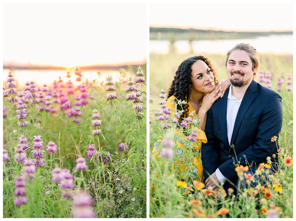 Lake Georgetown Engagement Photos with purple wildflowers