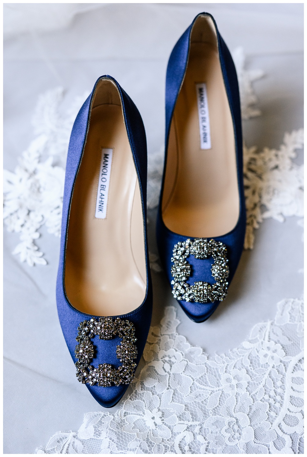 The most iconic wedding heels of all time Manolo Blahnik Hangisi in blue satin