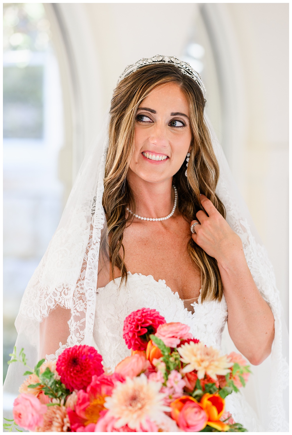 St. Mary's Catholic Church Bridal Portraits with colorful wedding bouquet