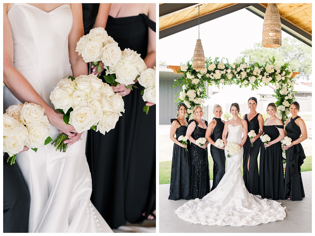 Bridesmaids in black dresses at Austin wedding