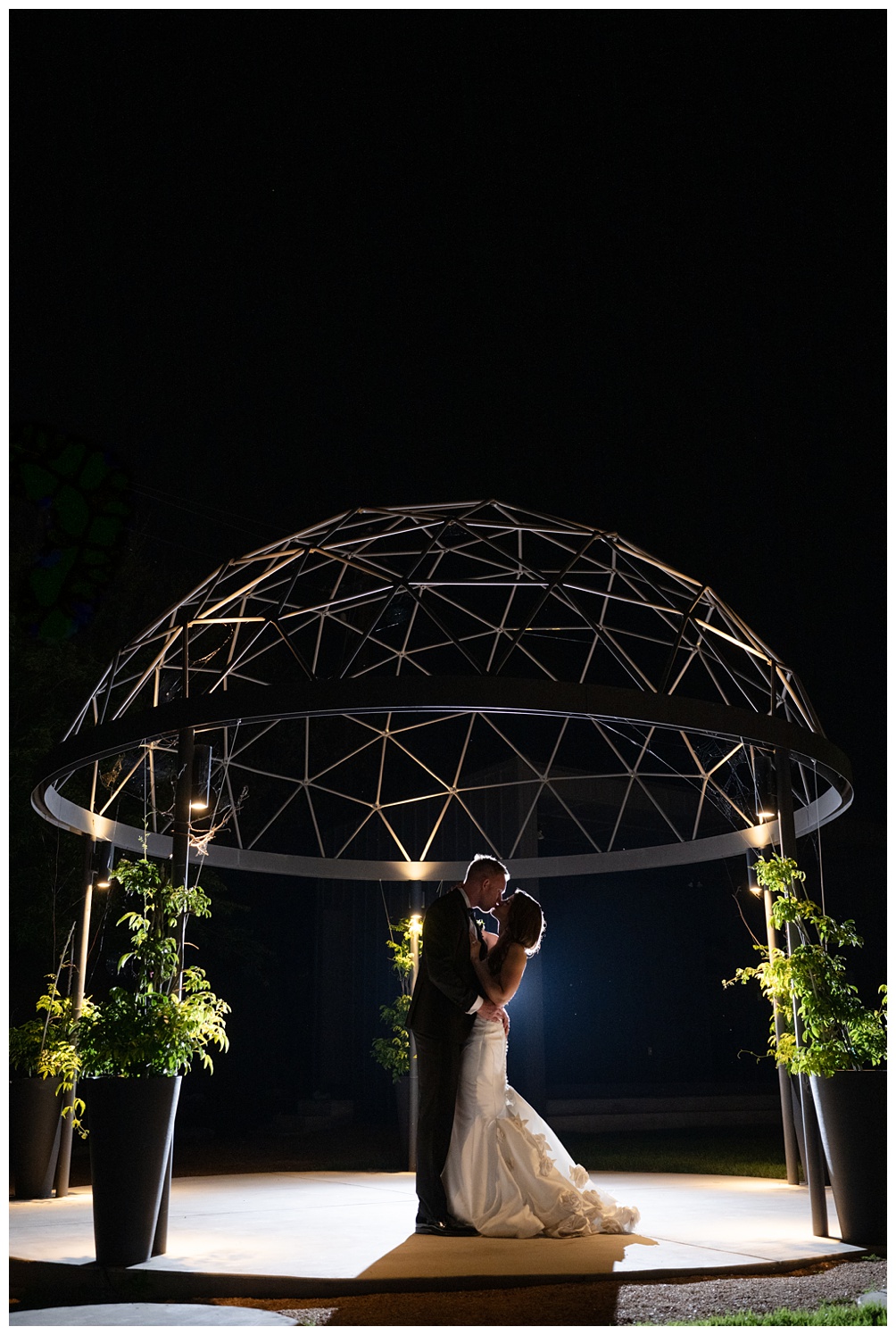 Nighttime portraits at Union Pointe on the Lake wedding gazebo